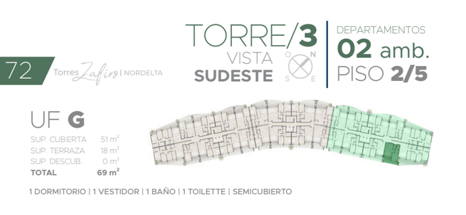 TORRES ZAFIRO NORDELTA - VENTA DEPTO. 3 AMBIENTES - 2