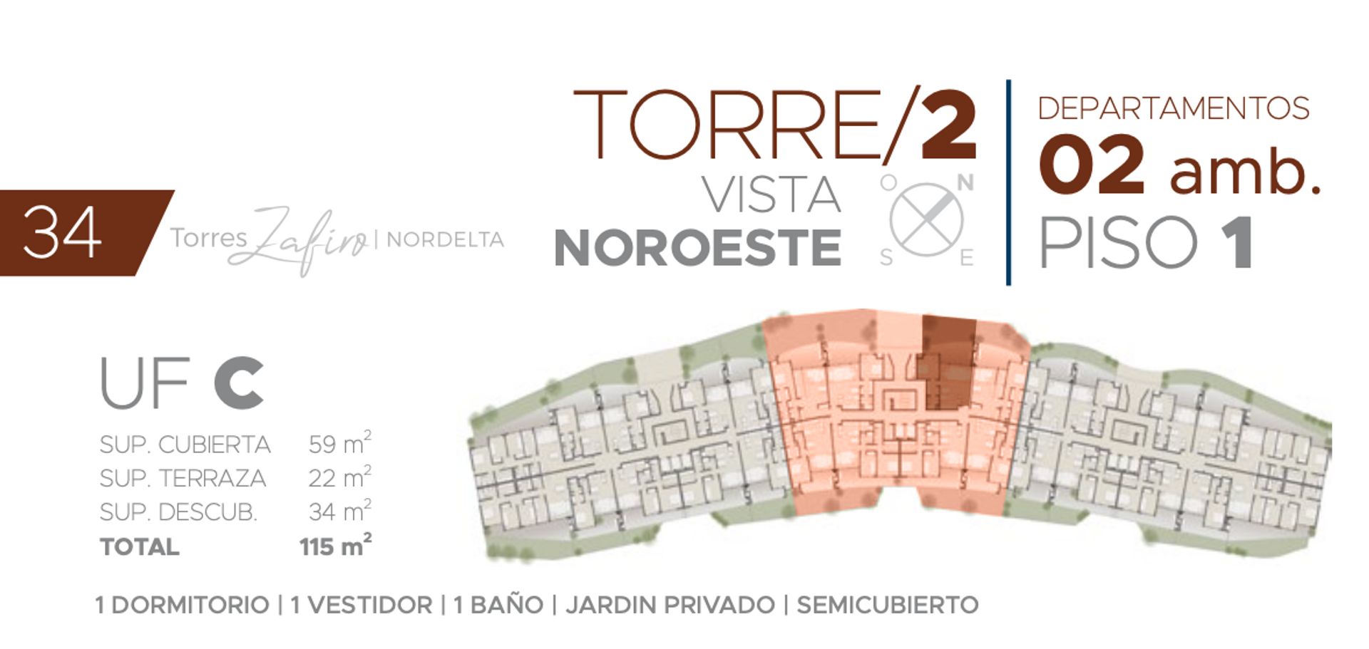 TORRES ZAFIRO NORDELTA - VENTA DEPTO. 2 AMBIENTES - 2