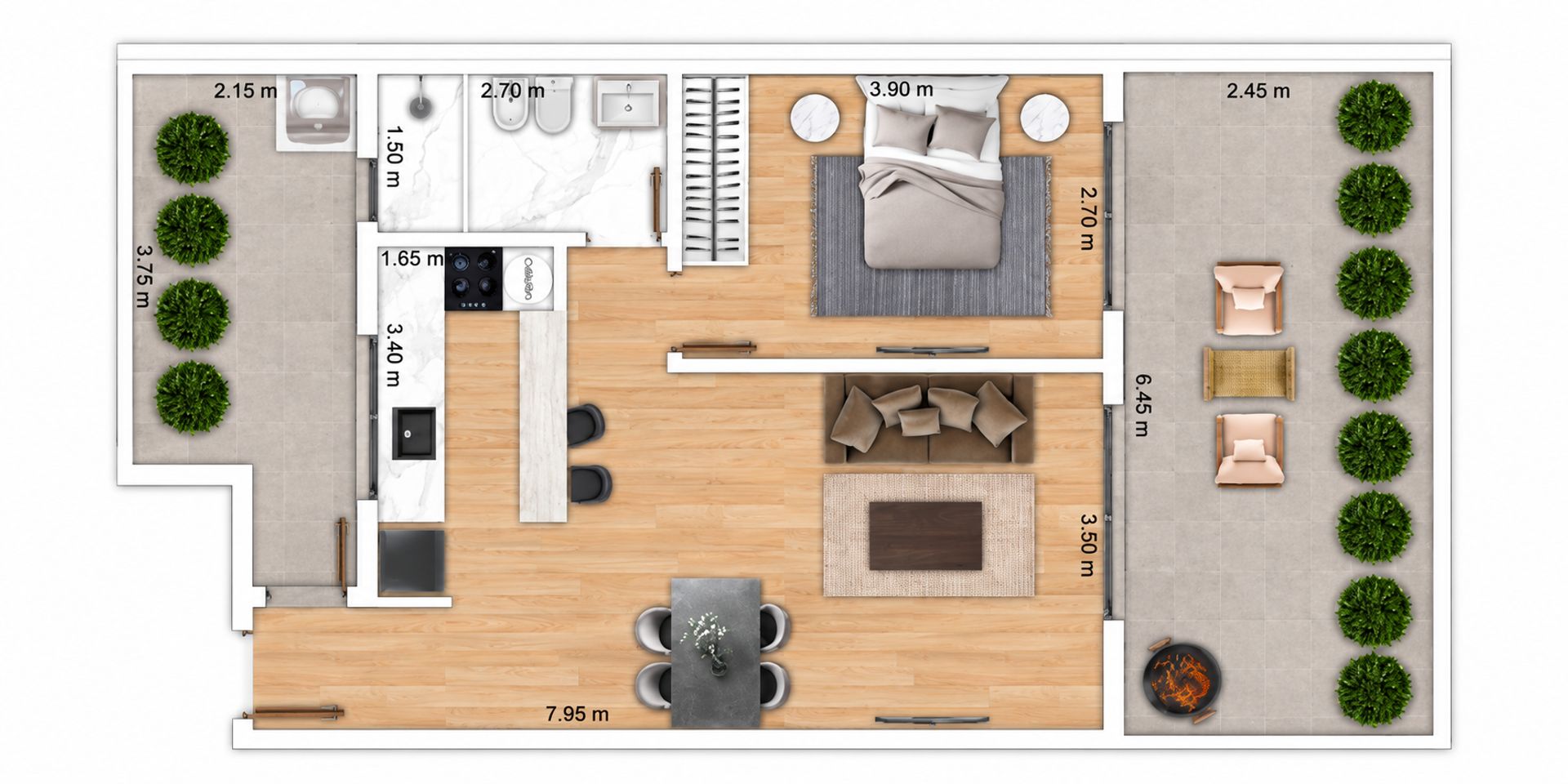 Alquiler 1 Dormitorio con Patio y Terraza Malvín - 14