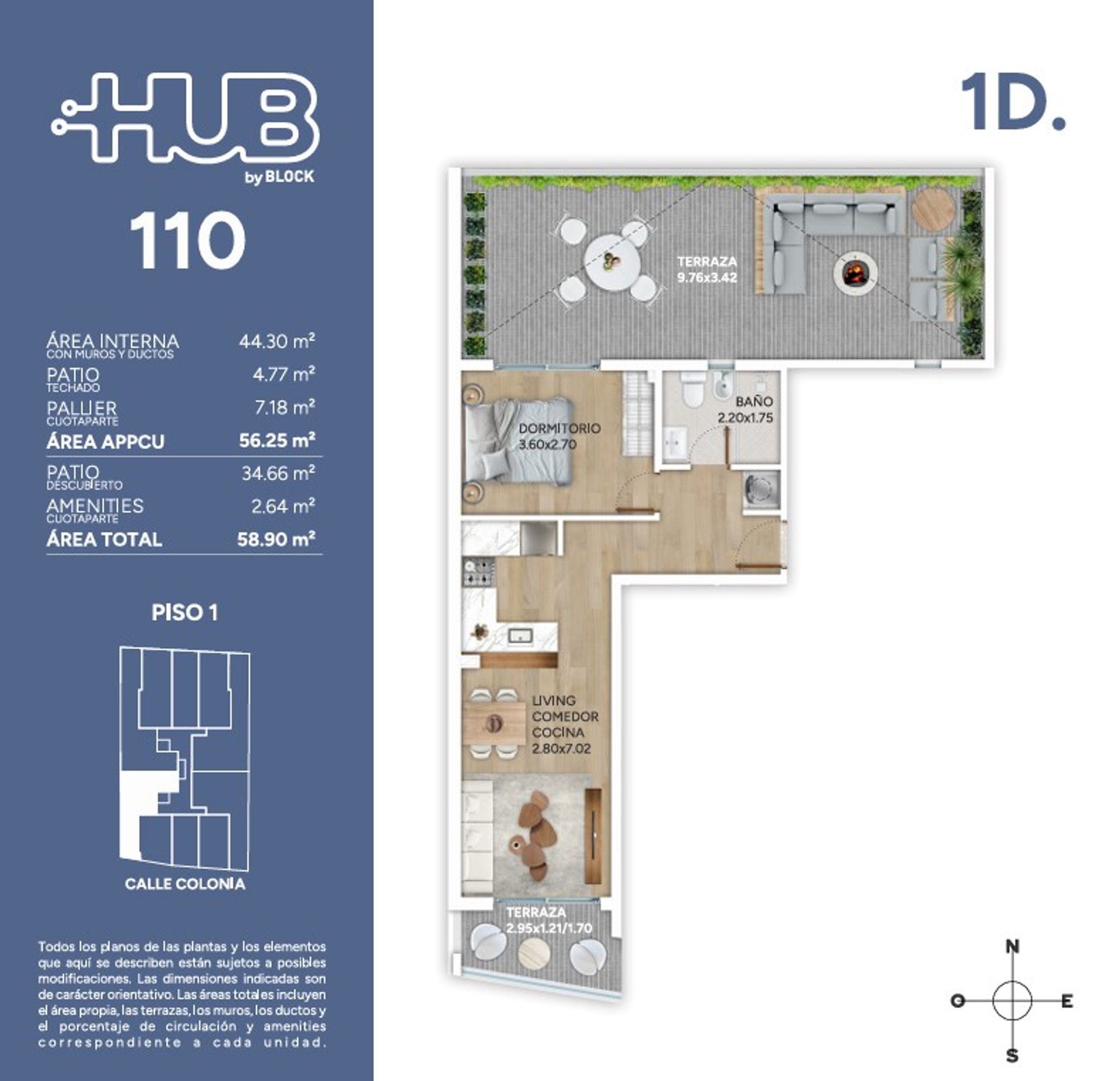 Patio en Hub 1 dorm en Cordon con Amenities 2027 - 1