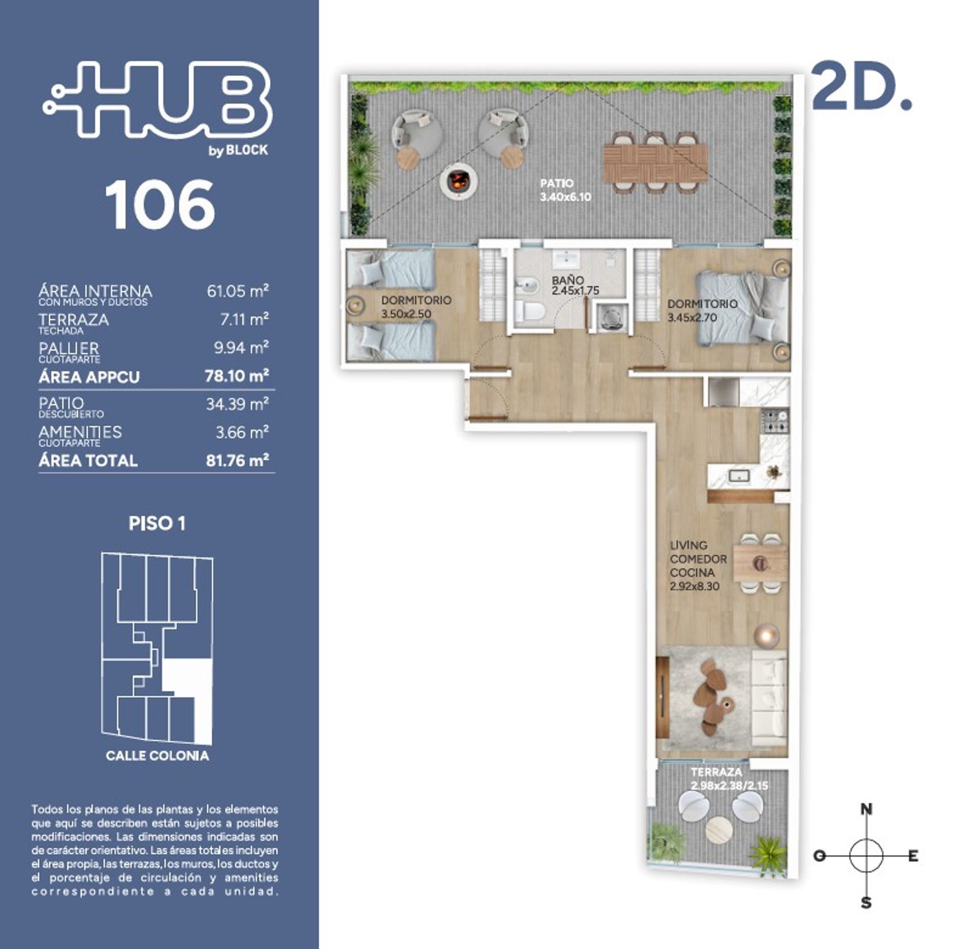Patio 2 dorm en hUB Cordon con Amenities 2027 - 1