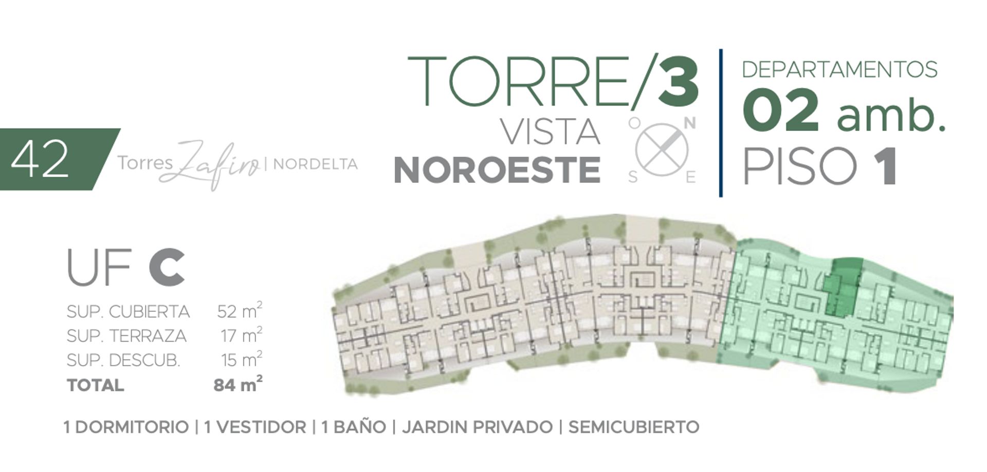 TORRES ZAFIRO NORDELTA - VENTA DEPTO. 2 AMBIENTES - 2