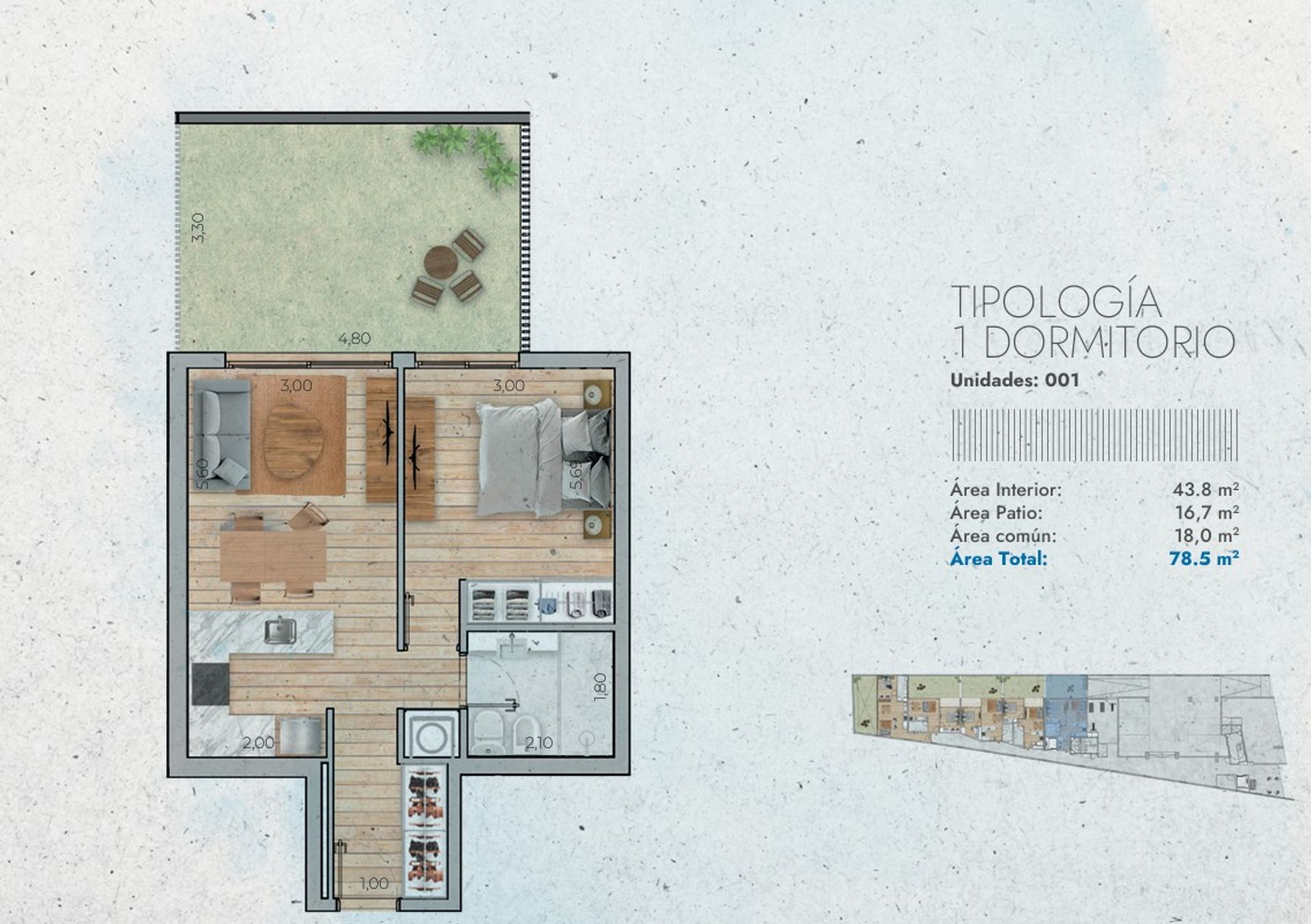 Venta 1 dormitorio con Patio en WTC - 5