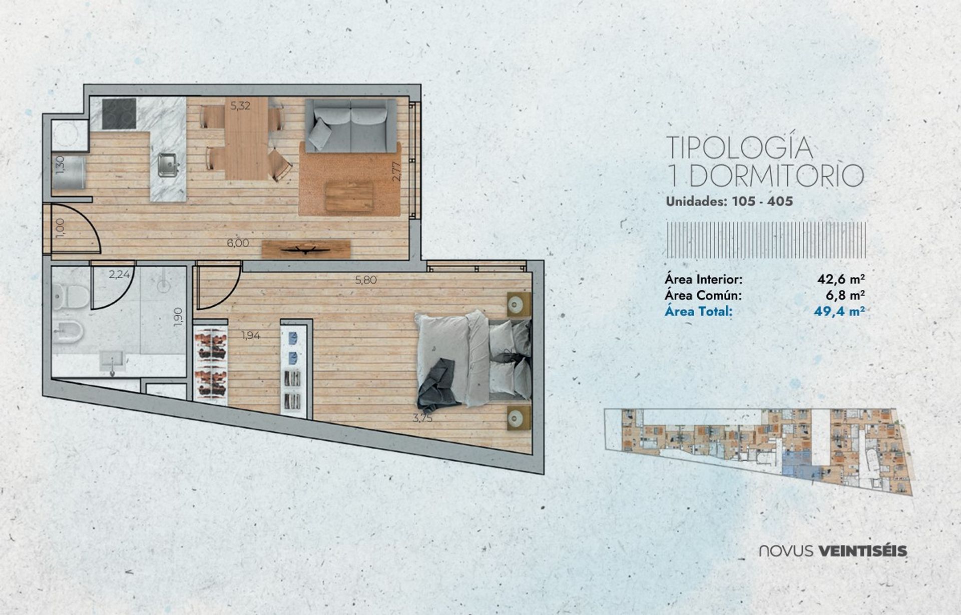 Venta 1 dormitorio con Patio en WTC - 6