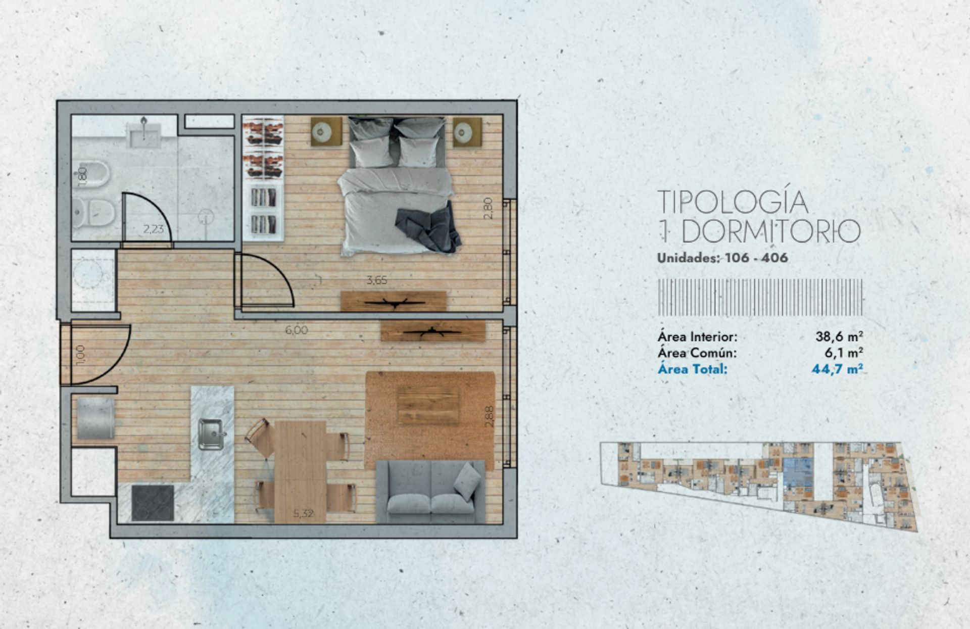 Venta 1 dormitorio con Patio en WTC - 7
