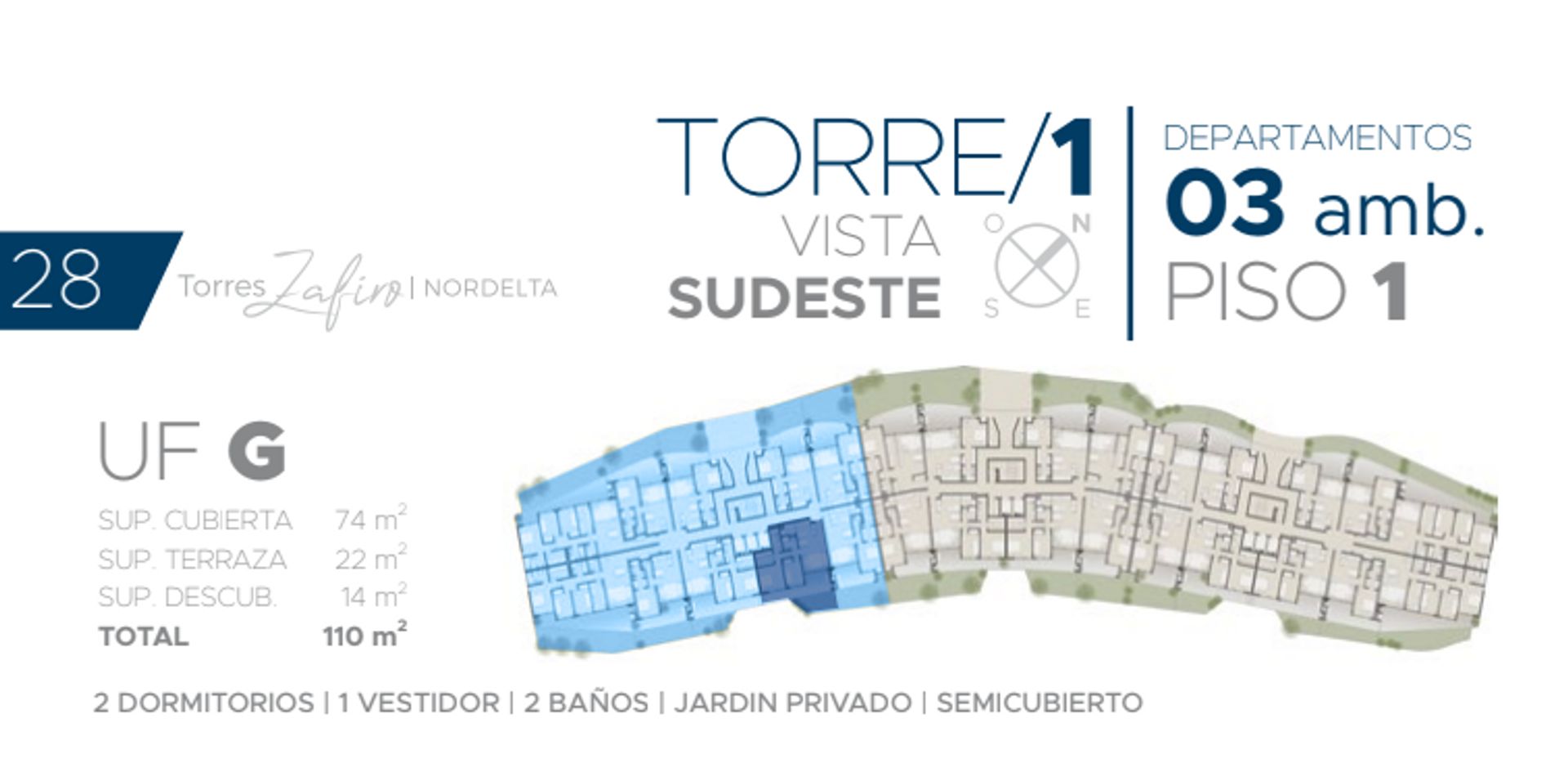 TORRES ZAFIRO NORDELTA - VENTA DEPTO. 3 AMBIENTES - 2