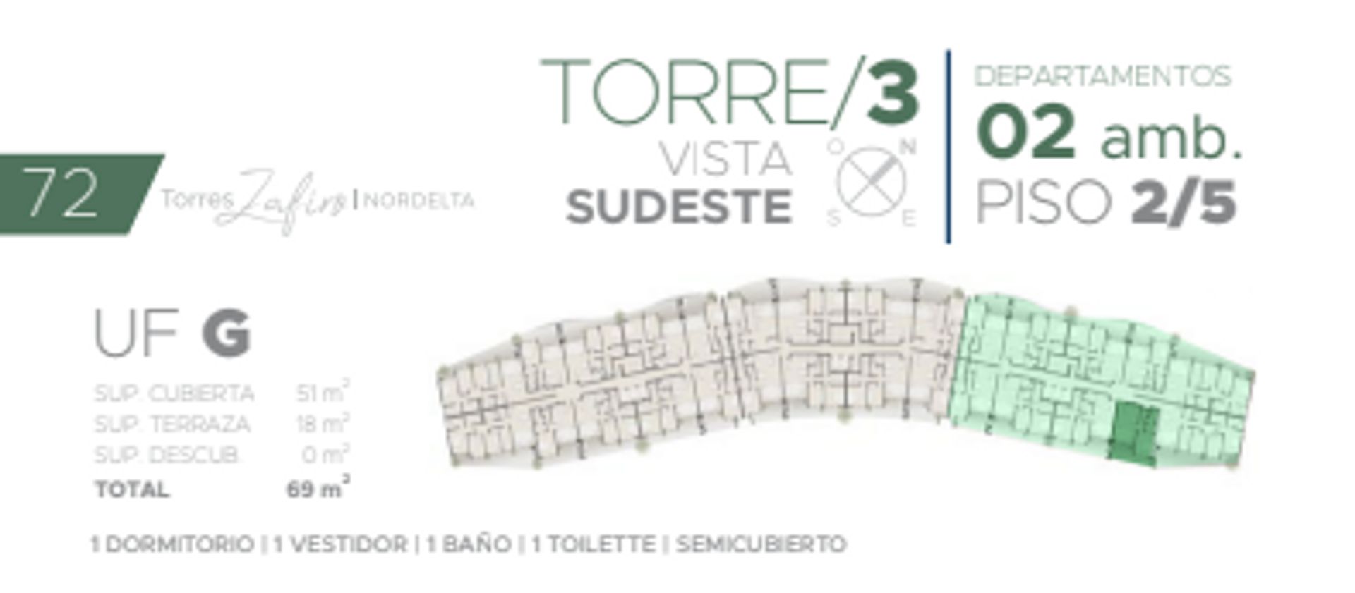 TORRES ZAFIRO NORDELTA - VENTA DEPTO. 2 AMBIENTES - 2