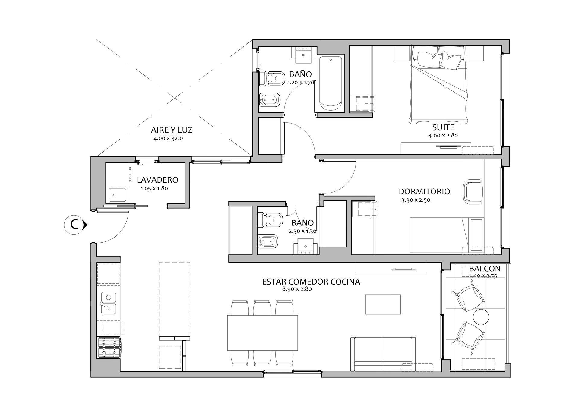 DEPTO 3 AMB en SUITE EN VENTA - POZO - ALMAGRO - 2