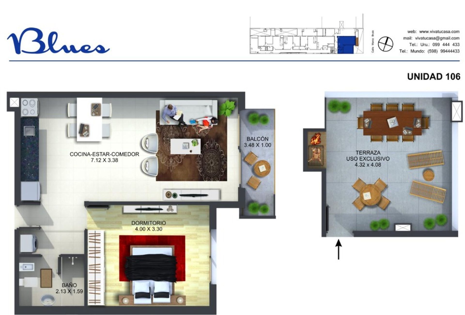 VENTA APTAMENTO DE 1 DORM. POCITOS TERRAZA C/PARR - 17