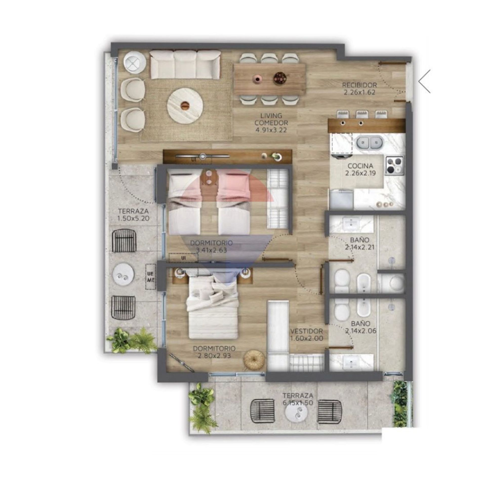 VENTA DEPTO 2 DORM POCITOS NUEVO CON TERRAZAS