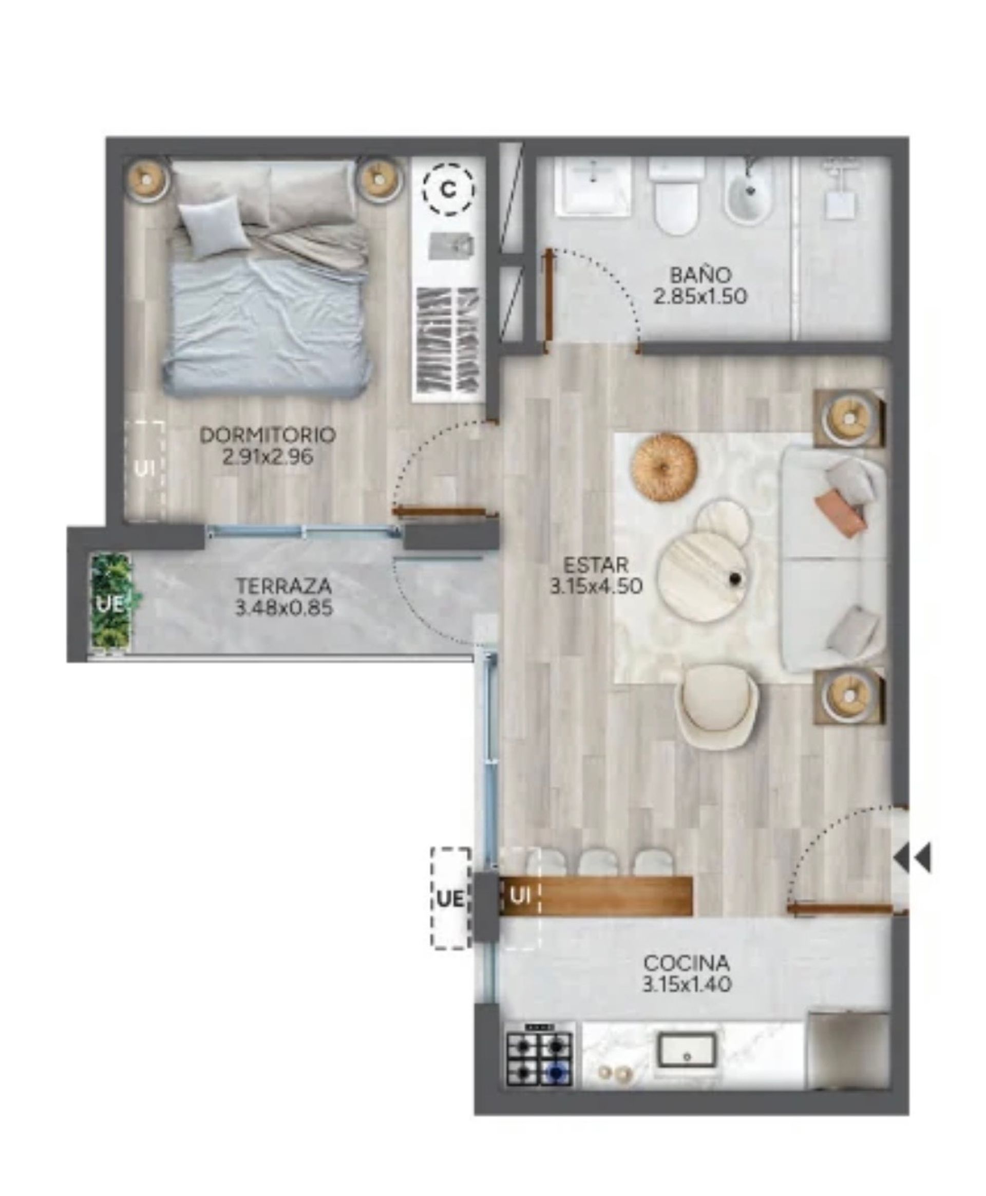 VENTA 1 DORMITORIO CORDON CON TERRAZA