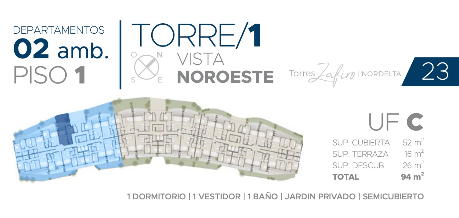 TORRES ZAFIRO NORDELTA - VENTA DEPTO. 2 AMBIENTES - 2