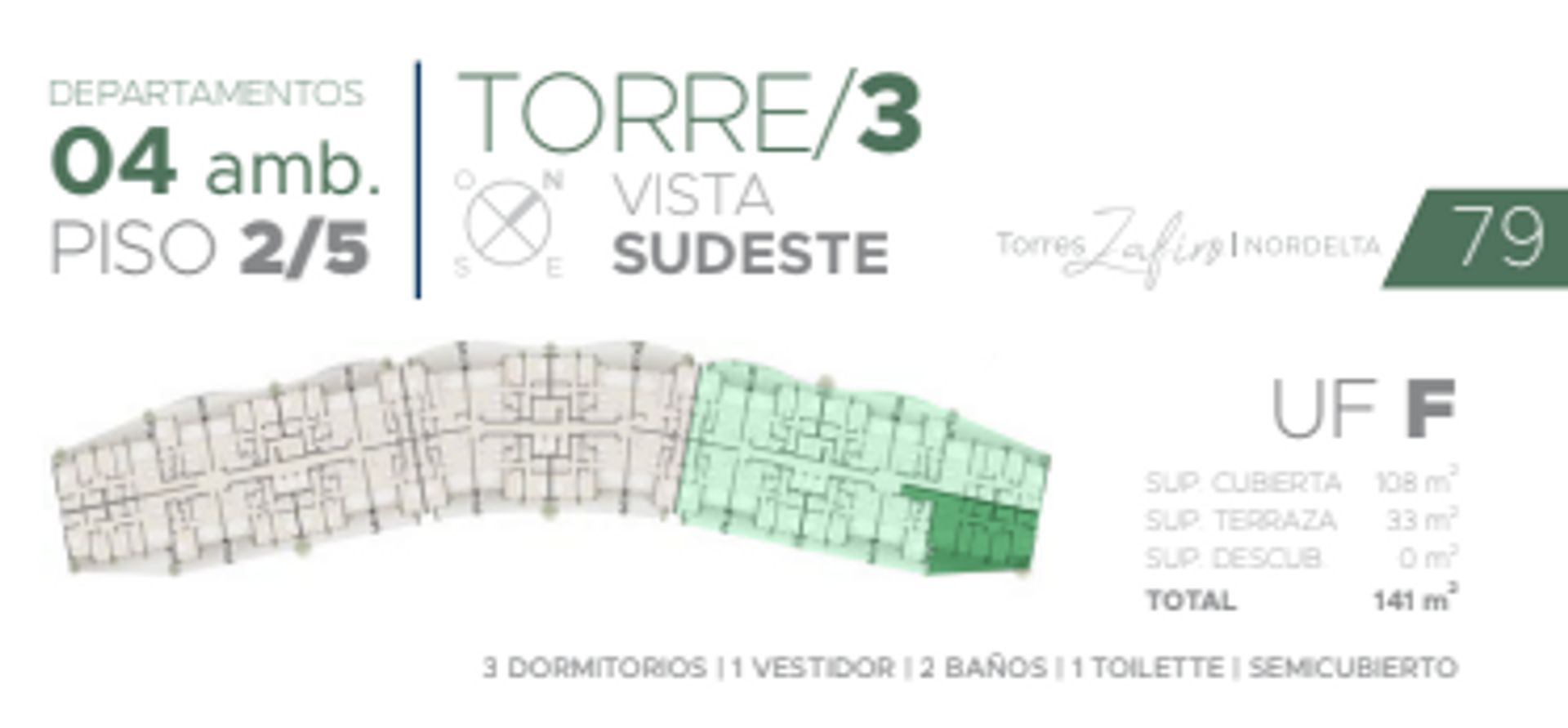 TORRES ZAFIRO NORDELTA - VENTA DEPTO. 4 AMBIENTES - 2