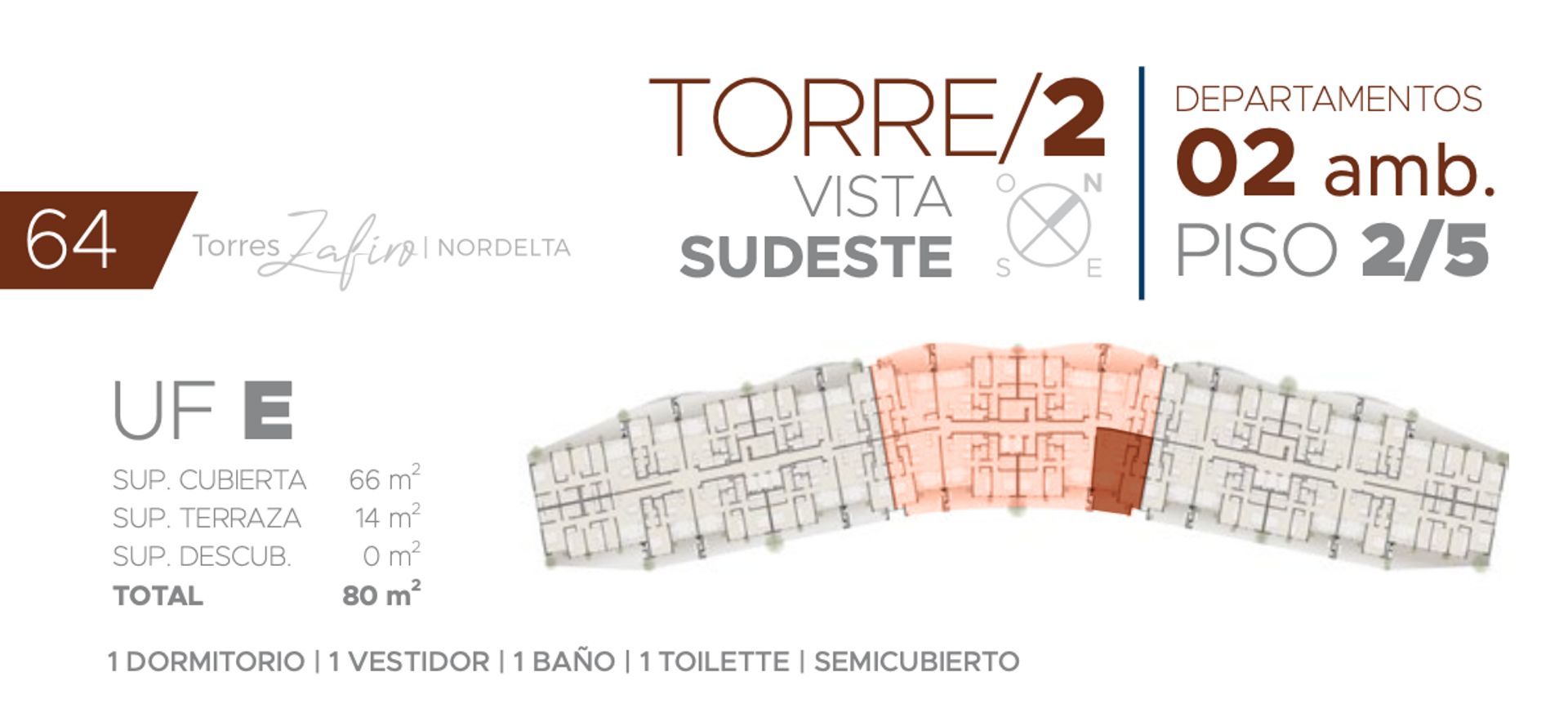 TORRES ZAFIRO NORDELTA - VENTA DEPTO. 2 AMBIENTES - 2