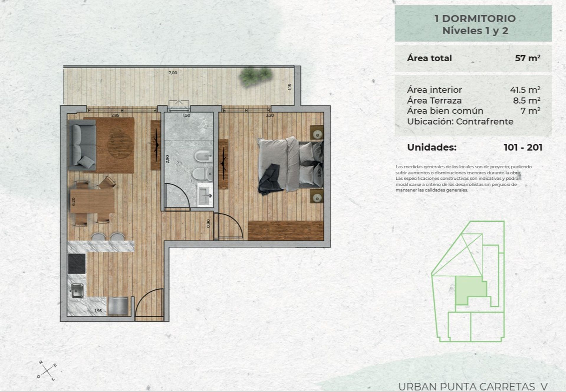 Venta 1 dormitorio Punta Carretas a Estrenar - 2