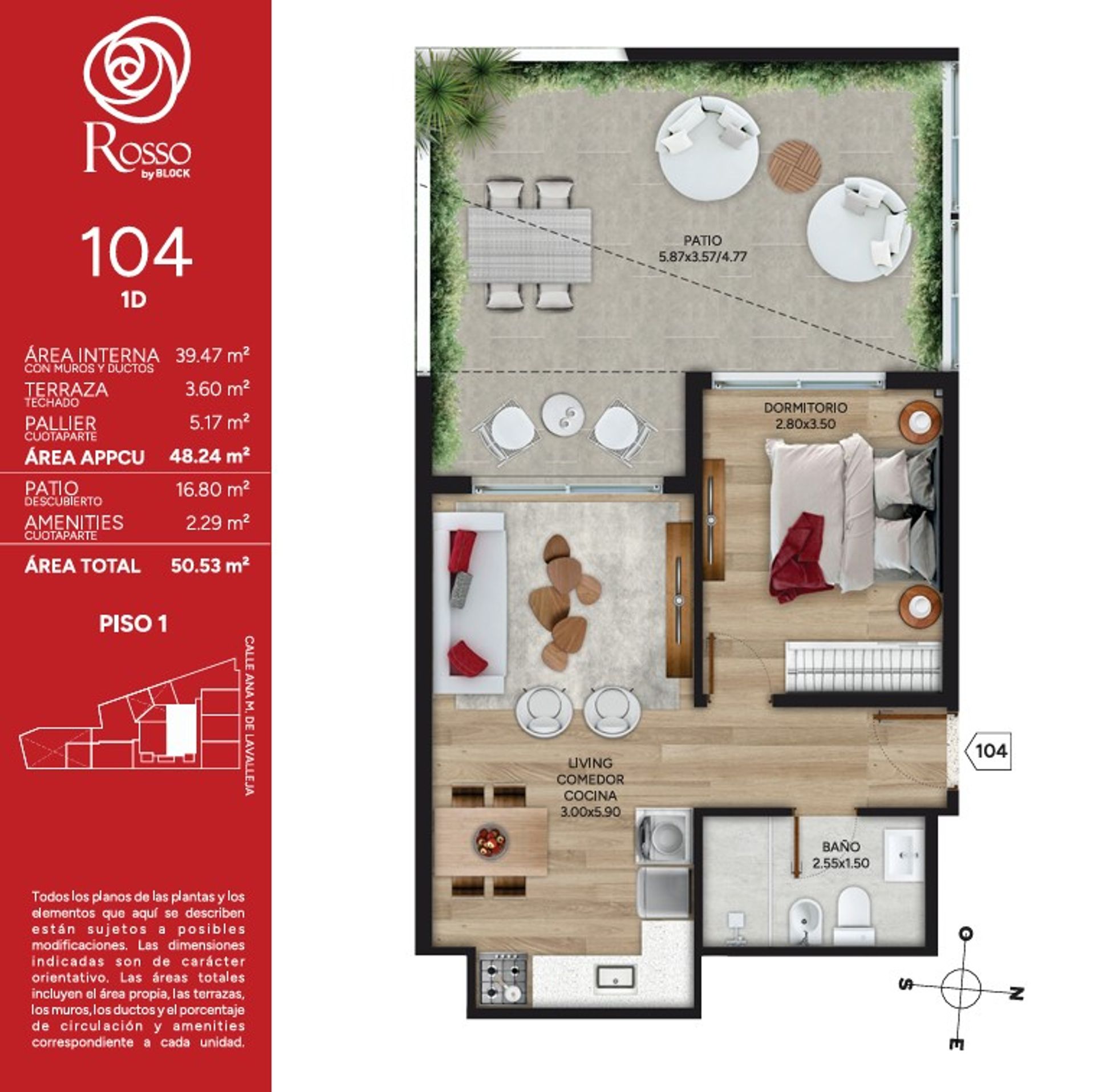 Venta Apartamento 1 Dorm Con Patio Rosso Marzo2028 - 1