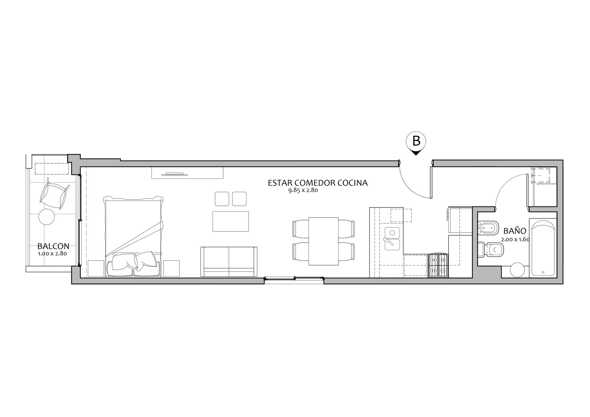 DEPTO MONOAMBIENTE EN VENTA - POZO - ALMAGRO - 2