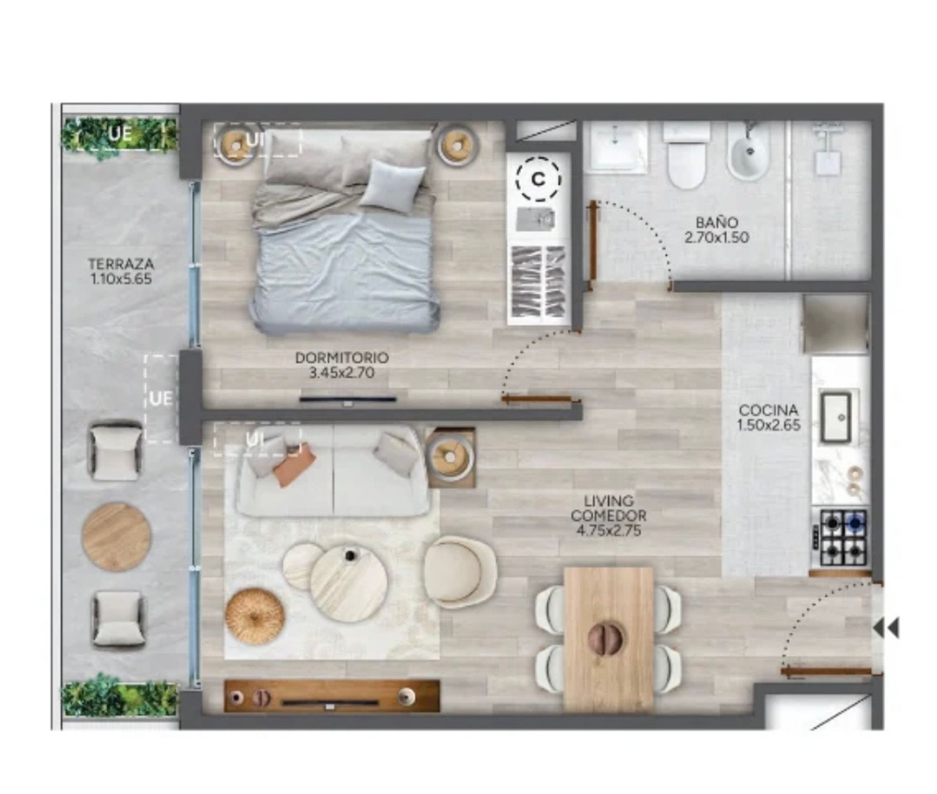 VENTA 1 DORMITORIO CORDON CON TERRAZA